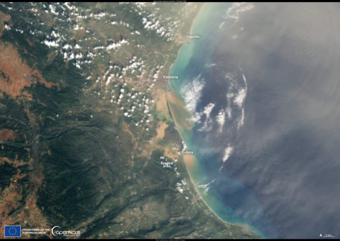 La catástrofe de la DANA en Valencia captada por el satélite Copernicus