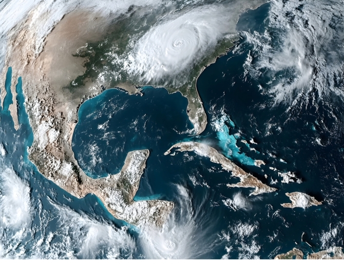 Región de América y el Mar Caribe, vista desde satélite