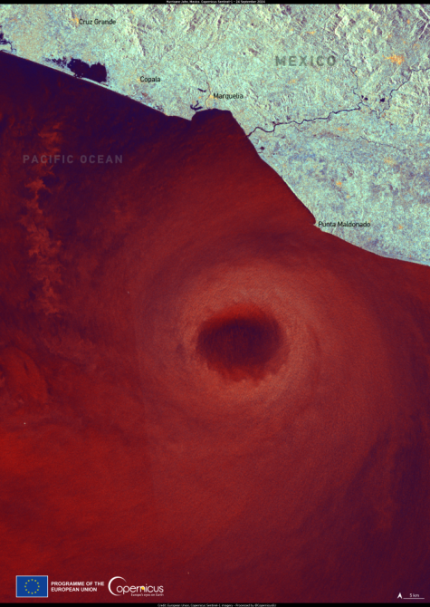 Imagen del huracán John capturada por Copernicus